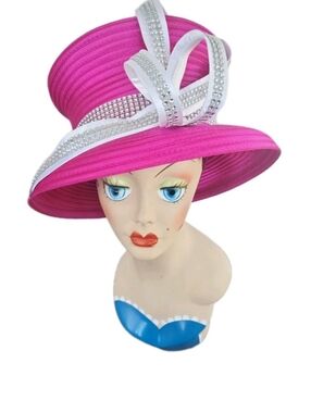 Dorinda Clark- Cole Fuschia Satin Embellished Formal ~ Church ~ Fancy Hat